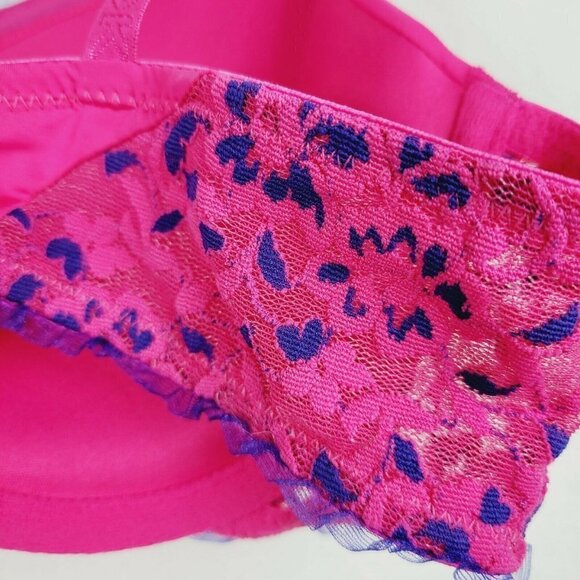 DKNY Push Up Bra Pink With Purple Ruffled Mesh Lace 36B NWT Padded Underwire - Picture 5 of 11